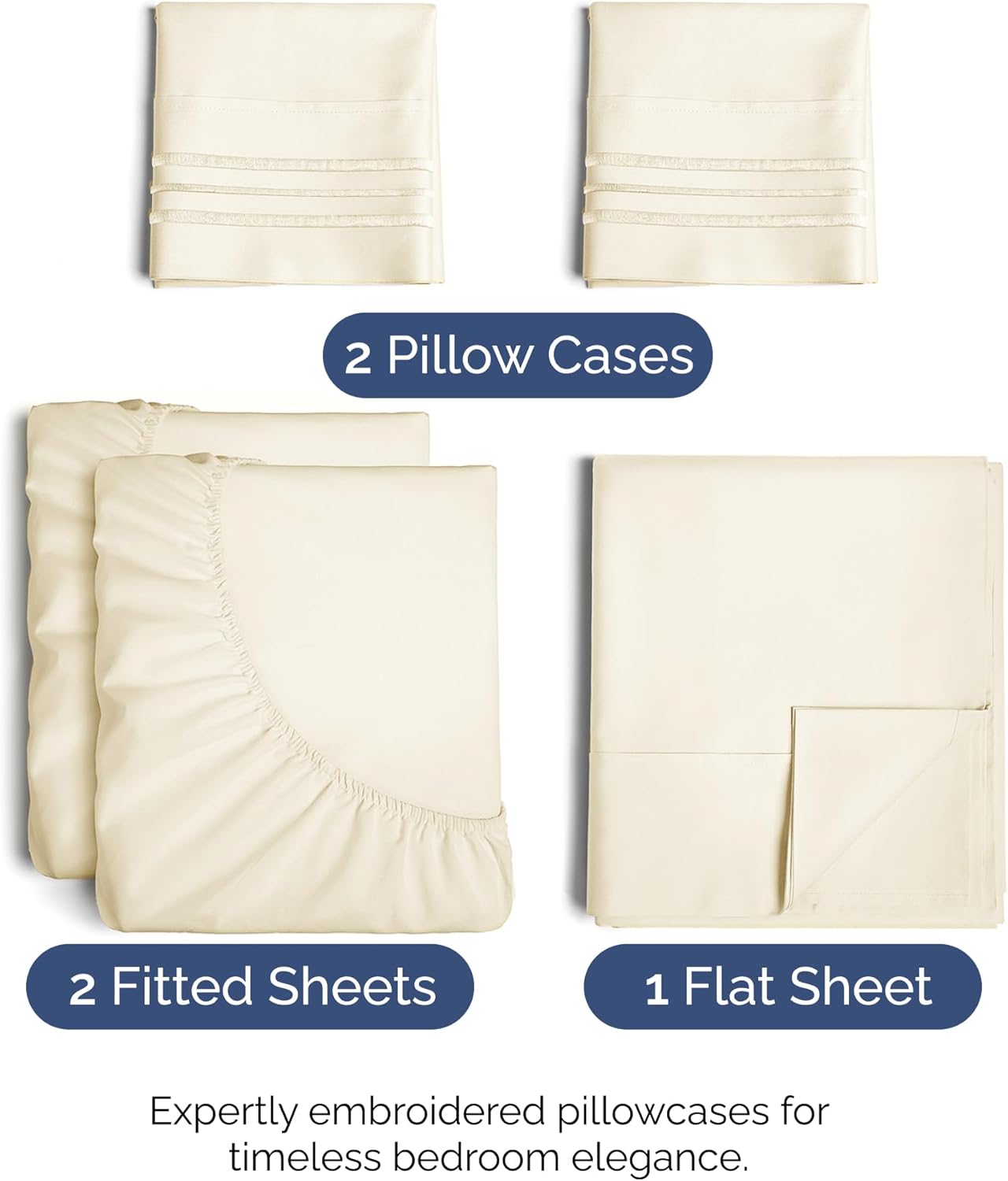 Split King Size 5-Piece Sheet Set - Comfy, Breathable & Cooling Luxury Bedding - Deep Pockets, Soft, Wrinkle-Free - Oeko-Tex Certified, Off White