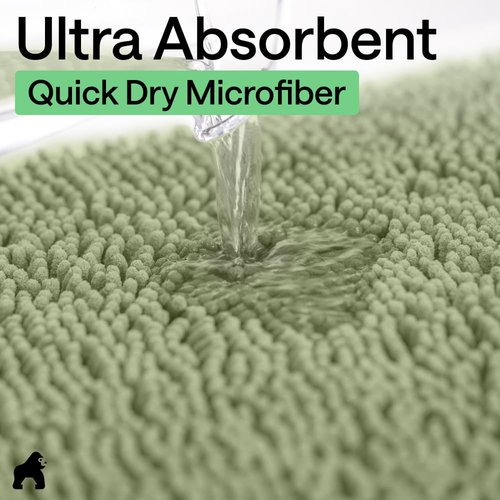 GORILLA GRIP Bath Rug Mat - Soft Absorbent Chenille | Quick-Dry Microfiber, 60x17, Sage Green