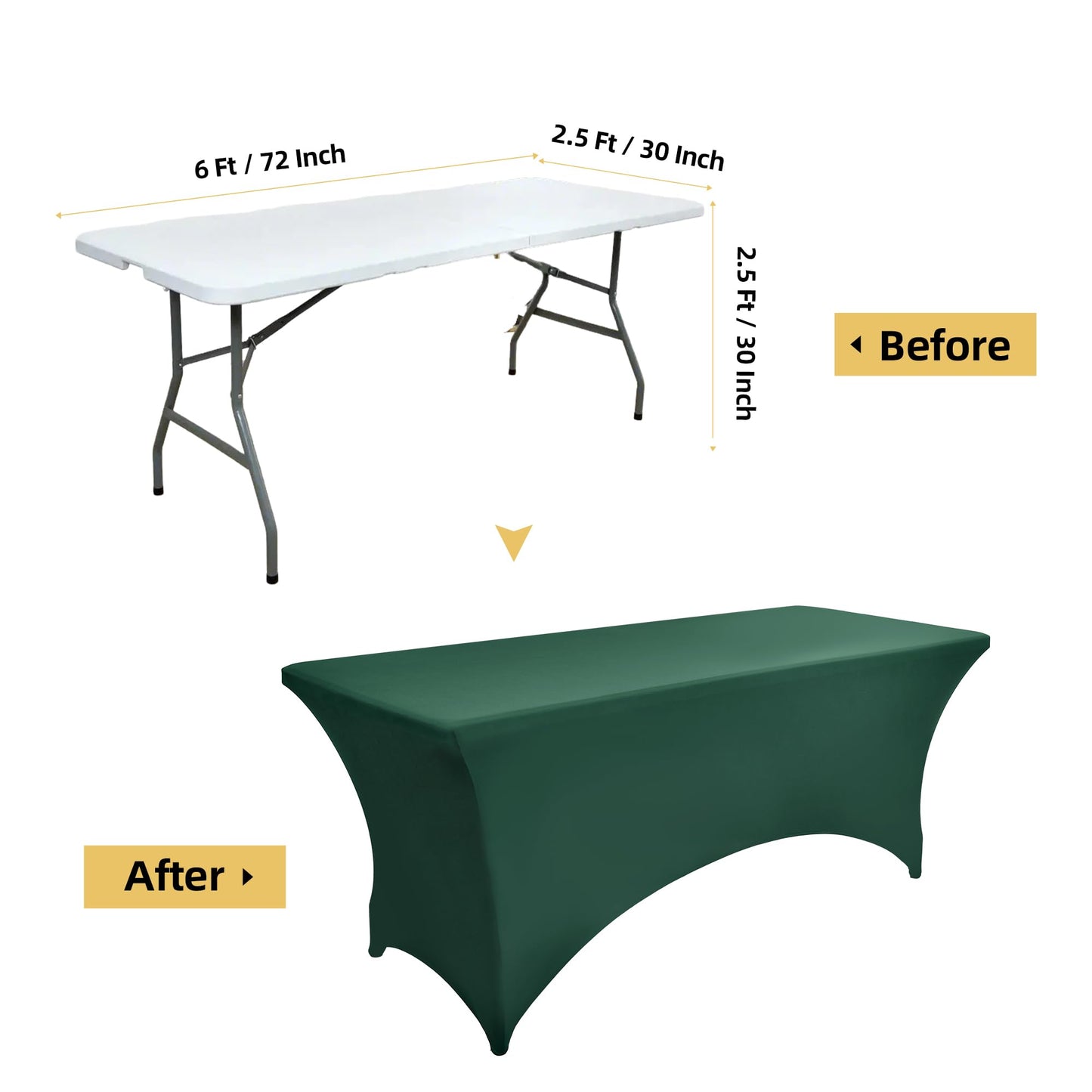 ZarzaaSik 2-Pack 6ft Spandex Table Covers for Rectangle Standard Folding Tables - Wrinkle Resistant Stretch Tablecloths - Ultimate Fitted Table Protector for Parties, Trade Shows, Banquet