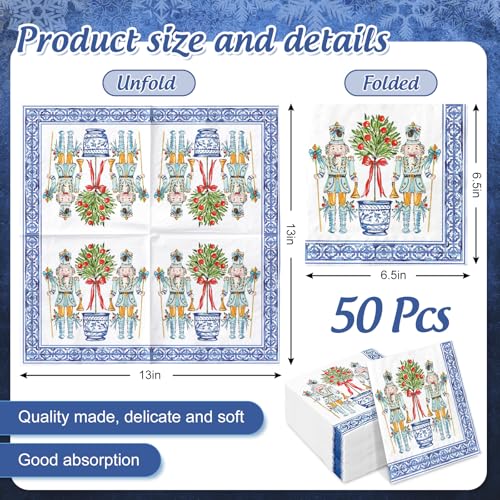 JarThenaAMCS 50 Pcs Christmas Luncheon Napkins - Nutcracker Topiary Chinoiserie Disposable Dinner Napkins