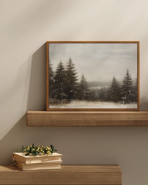 InSimSea Framed Canvas Wall Art - Winter Pine Tree Forest Decor for Living Room & Bedroom | 12x16 Inch