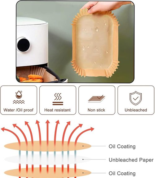 Bella Air Fryer Liners - Rectangle Air Fryer Paper Liners | 200PCs for 4Qt Ninja & Bella Models