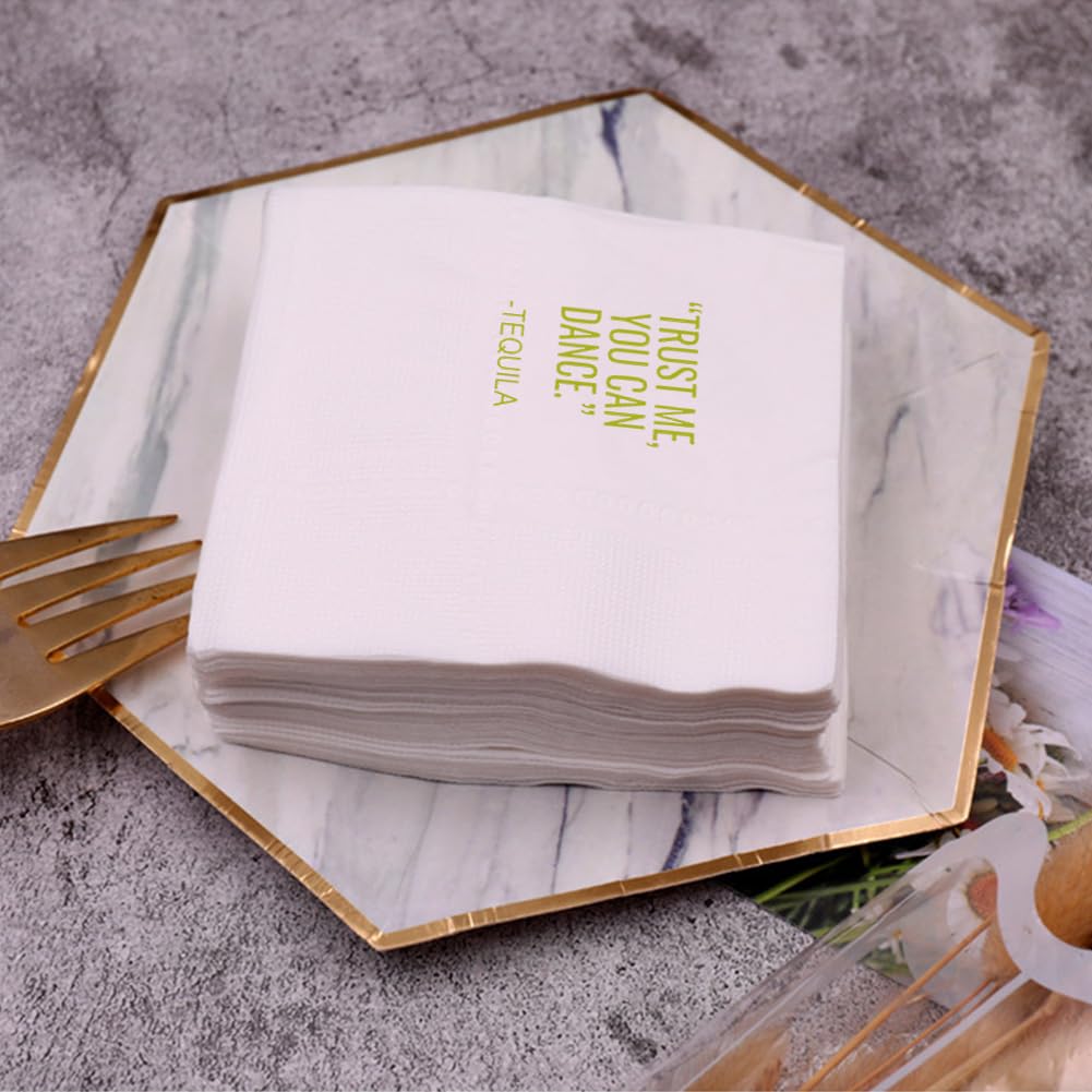 VOWFOO Funny Cocktail Napkins 100Pcs Trust Me You Can Dance Tequila Paper Disposable Party Napkins For Bachelorette Bridal Shower Birthday New Year's Eve Girls' Night Party 5 x 5 2-ply (Tequila)