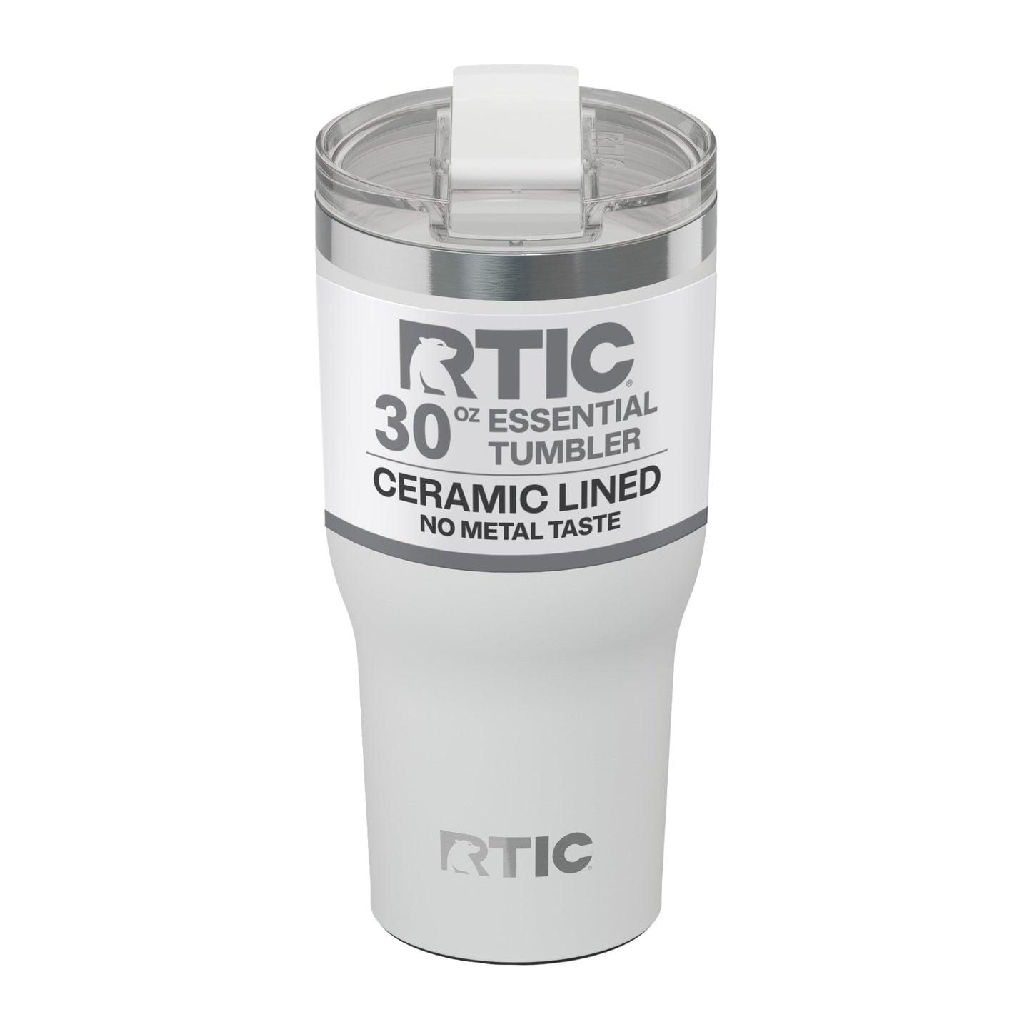 RTIC 30oz Essential Tumbler with Lid, Ceramic Lined, Insulated, Stainless Steel, Metal, Double Wall Vacuum-Insulation, Travel Cup for Iced Coffee, Tea, Hot and Cold Drink, White