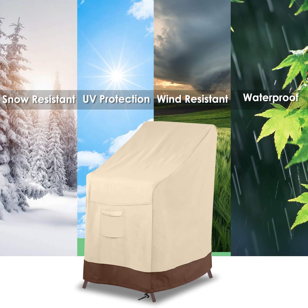 Vailge Waterproof Stackable Patio Chair Cover - Heavy Duty Protection for 4-6 Chairs | 36"L x 28"W x 47"H | Beige & Brown