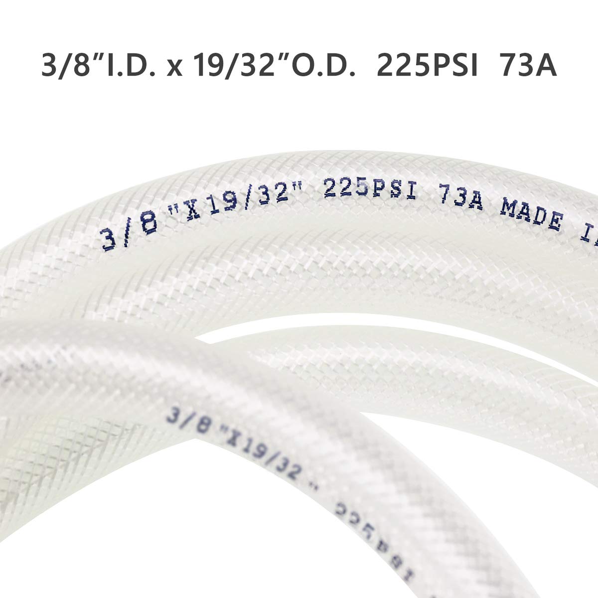 3/8" ID x 10 Ft High Pressure Braided Clear PVC Vinyl Tubing Flexible Vinyl Tube, Heavy Duty Reinforced Hose Tubing, BPA Free and Non Toxic