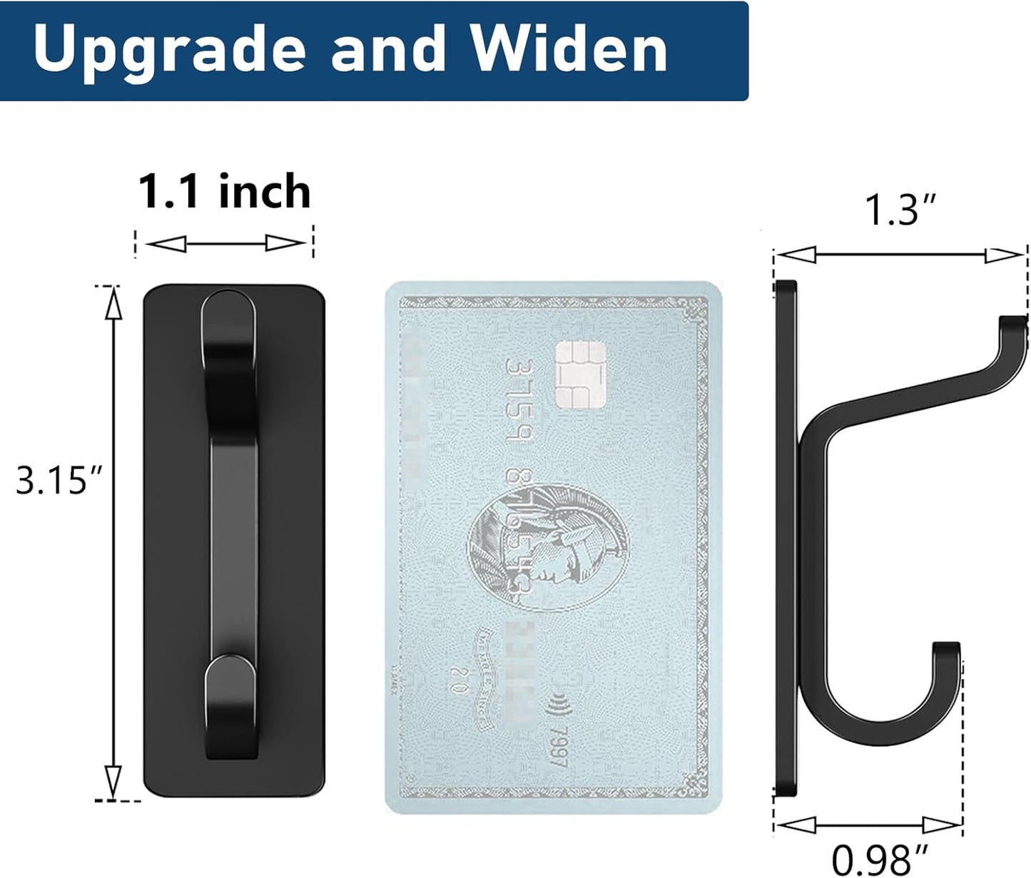 Pickpiff Wall Hooks - Strong Adhesive Coat and Towel Hangers | 13LB Capacity, Black, 4 Pack