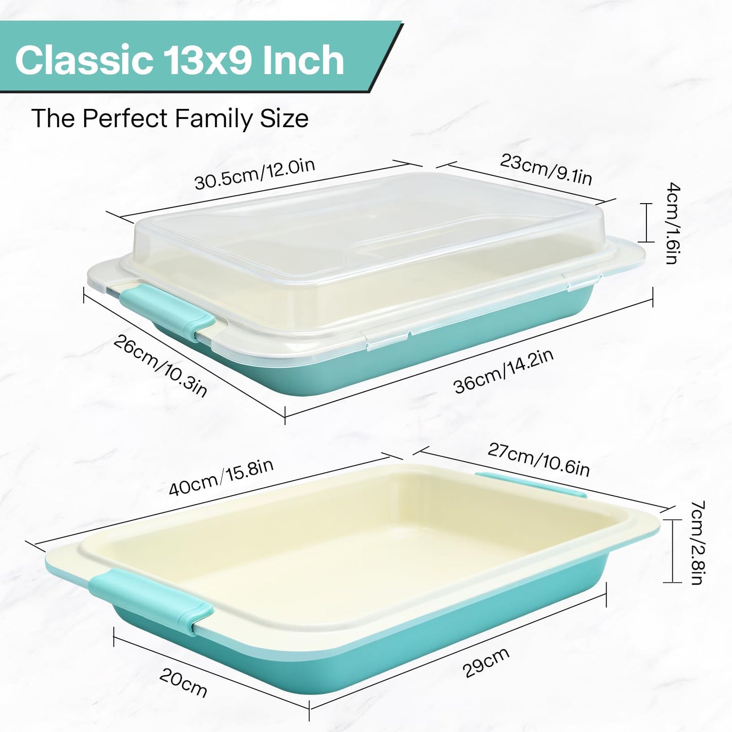 Spmarkt 13x9 Inch Baking Pan with Lid, Heavy-Duty Nonstick Aluminized Steel Baking Pan with Silicone Grip Handles, Bake Cover & Carry Pan for Brownies, Lasagna, Casseroles, Roasting & Potlucks