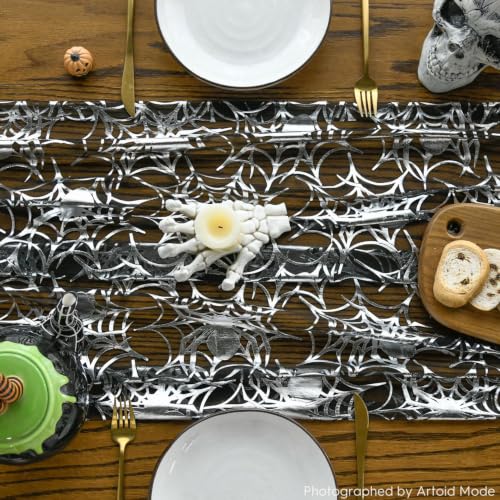 Artoid Mode 6PCS Silver Spider Web Gauze Table Runner 120 Inch 10FT,