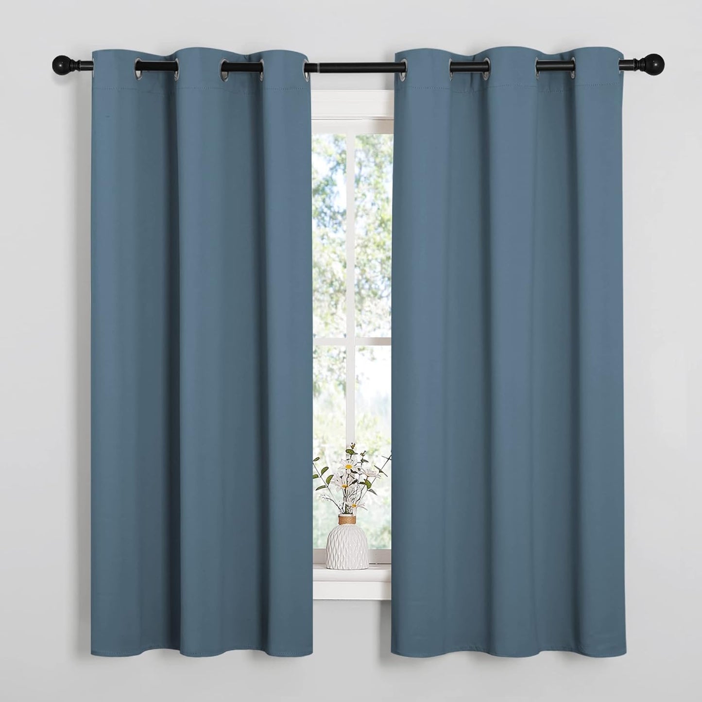NICETOWN Room Darkening Curtains - Thermal Insulated Blackout Panels for Bedroom | Smoky Blue, 2 Panels (W42 x L63-Inch)