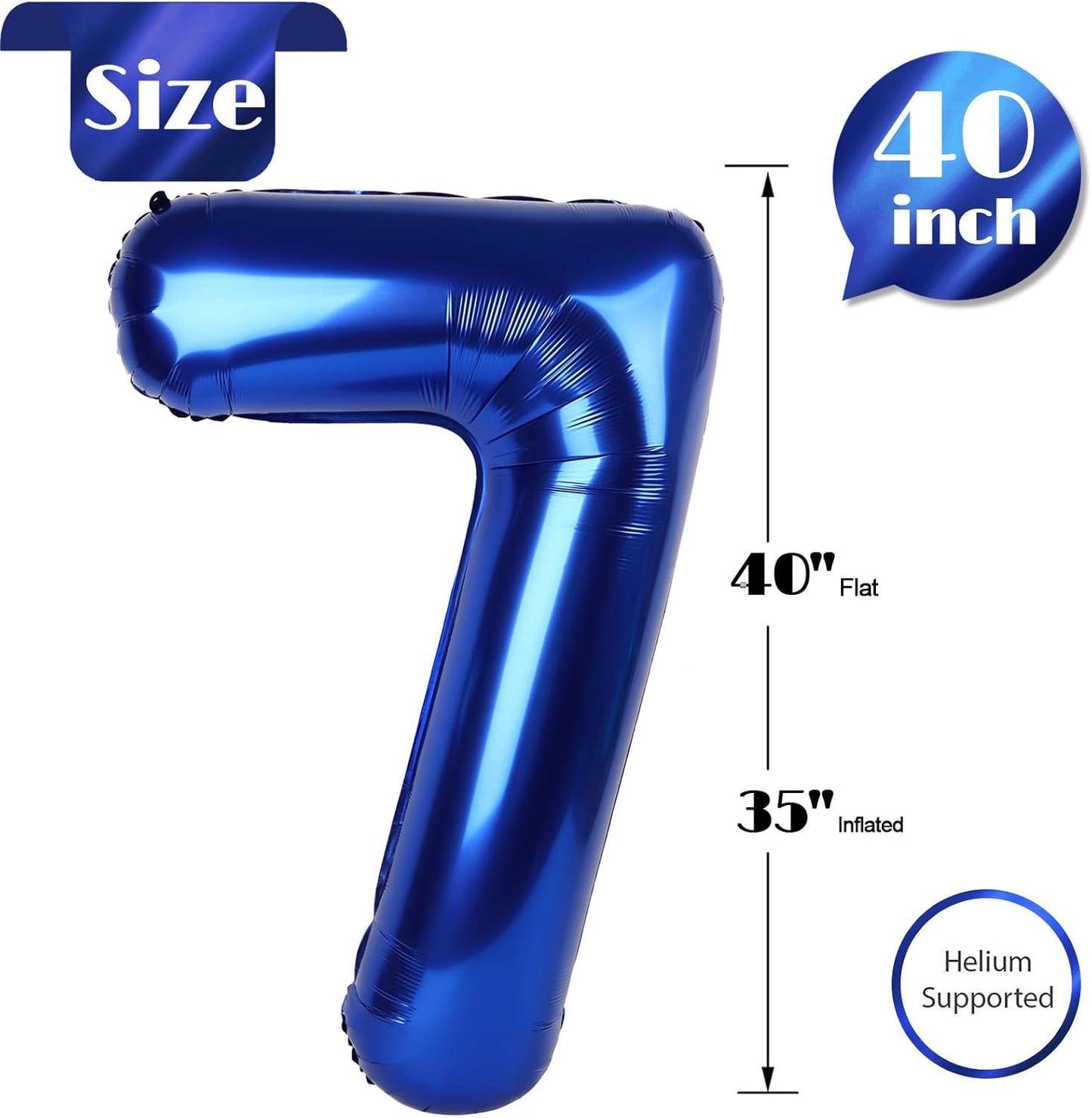 Number 7 Balloon - Night Blue 40 Inch Birthday Decoration for Girls & Women’s Parties