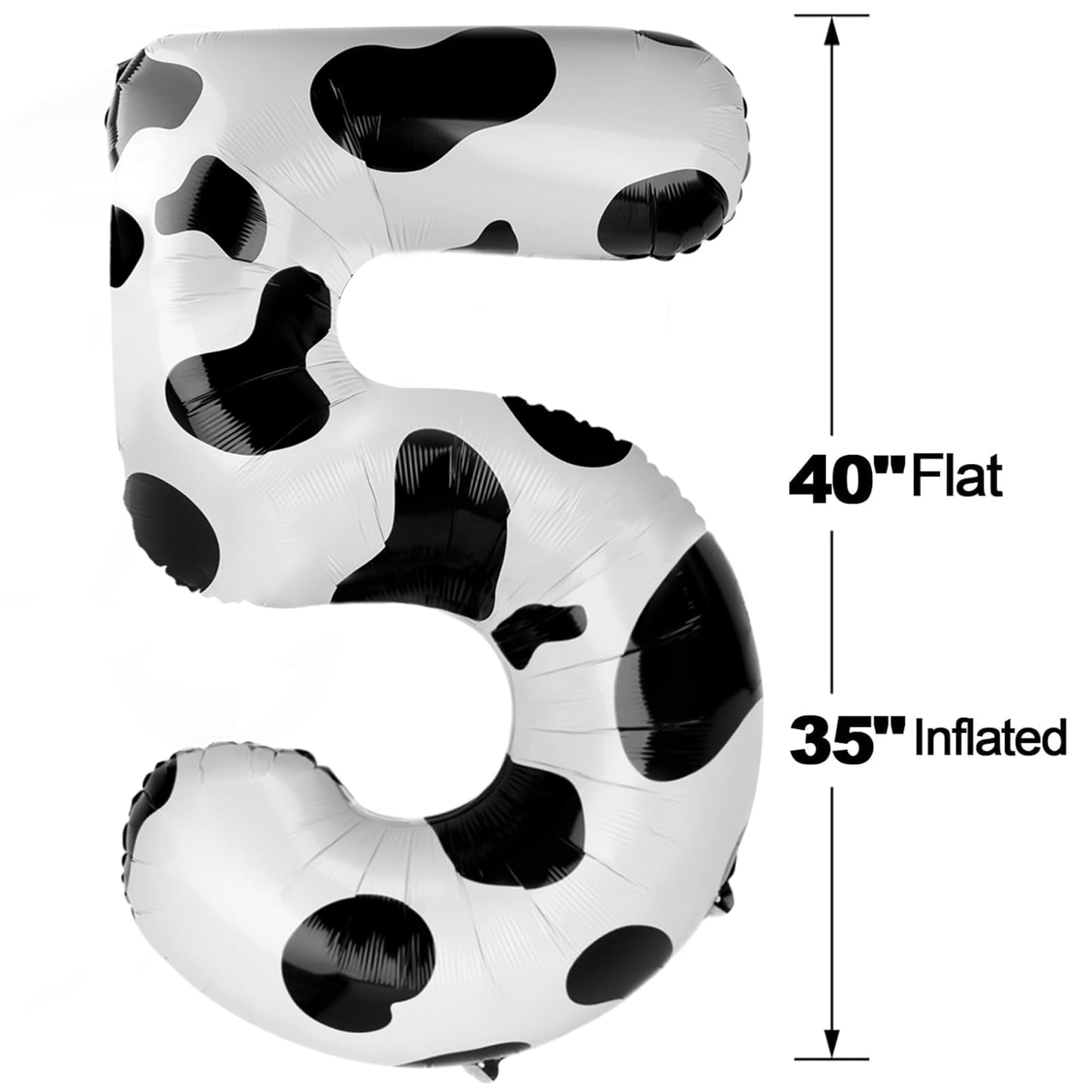 Cow Print 5 Balloon, Number Balloon 40 Inch Cow Print Party Supplies Farm Animal Balloons, 5th Birthday Balloon Decorations, 5 Number Balloons, Number 5 Balloon