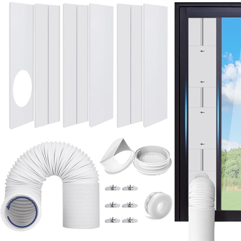 Complete 6-Piece Window Seal Kit for Portable Air Conditioner - Fits Sliding Windows and Doors - Extends up to 87in - Includes 5.9in Exhaust Hose and Rain Cover