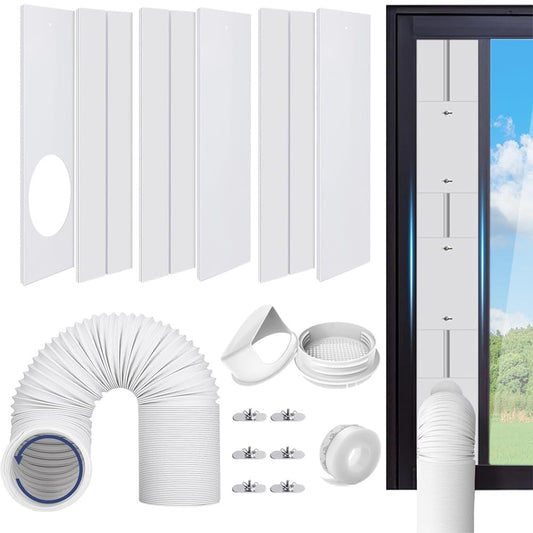 Complete 6-Piece Window Seal Kit for Portable Air Conditioner - Fits Sliding Windows and Doors - Extends up to 87in - Includes 5.9in Exhaust Hose and Rain Cover
