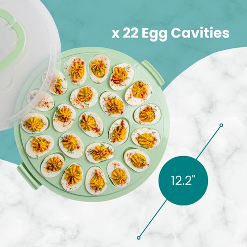 Crafted Containers Deviled Egg Carrier with Lid & Handles, 22-Count Portable Tray, Dishwasher-Safe – Green