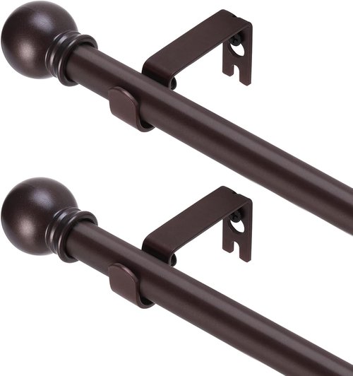GXOACKJ Heavy-Duty Metal Curtain Rods - 2 Pack, 66 to 120 Inch, Brown with Brackets