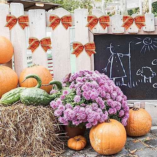 10 PCS Fall Bows for Wreath, Thanksgiving Wreath Bows Orange Red Buffalo Plaid Bow Natural Burlap Craft Bow Holiday Farmhouse Tree Bows for Basket Autumn Thanksgiving Decorations Supplies