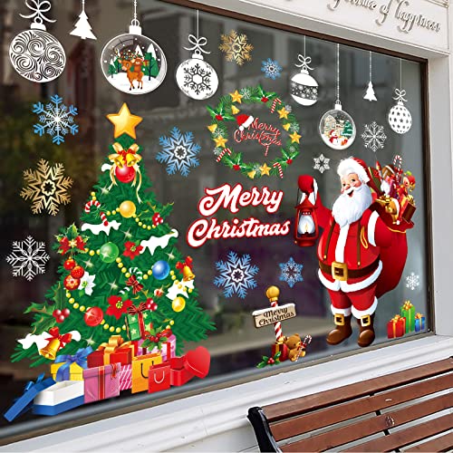 Yusongirl Red Santa Christmas Window Clings - 71PCS Holiday Decor