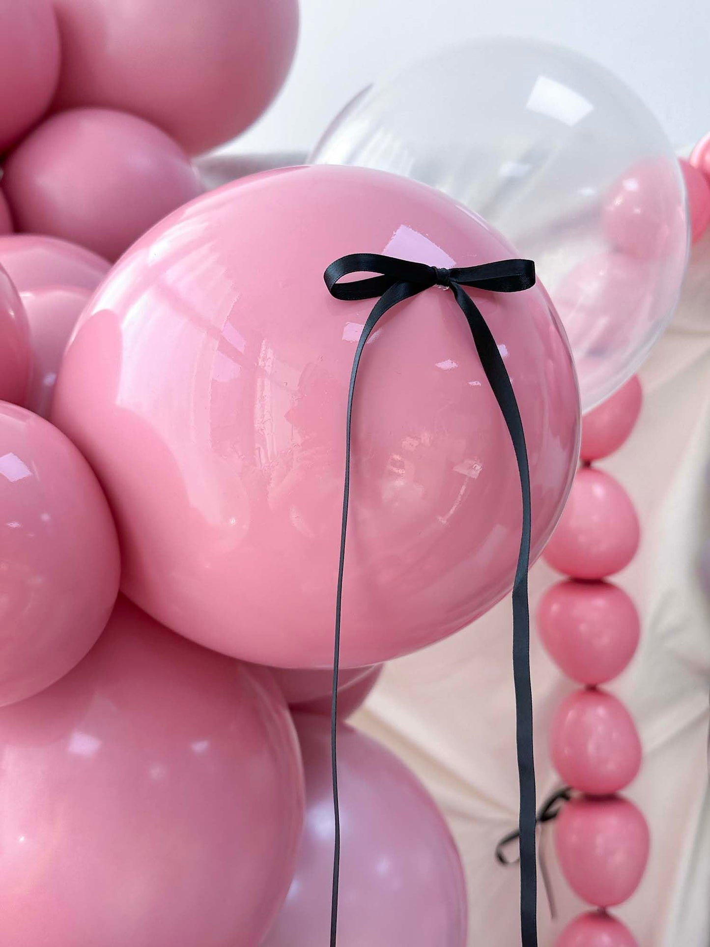Mythlty 160pcs Pink and Black Balloons Arch Kit with Bows in Different Sizes 5" 10" 12" 18", Stuffed Ballons Pink Grey Balloons for Birthday Baby Shower Bat Mitzvah Bachelorette Parties Decorations