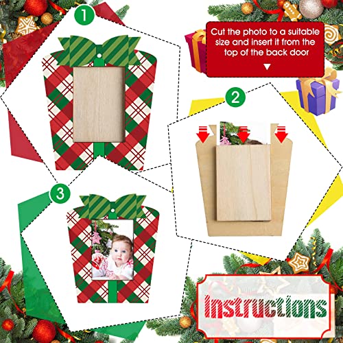 Blulu 16 Pieces Christmas Picture Frame Ornaments for Tree Christmas Hanging Photo Frame Ornaments Red and White and Green Present Box for Tree Party Decorations