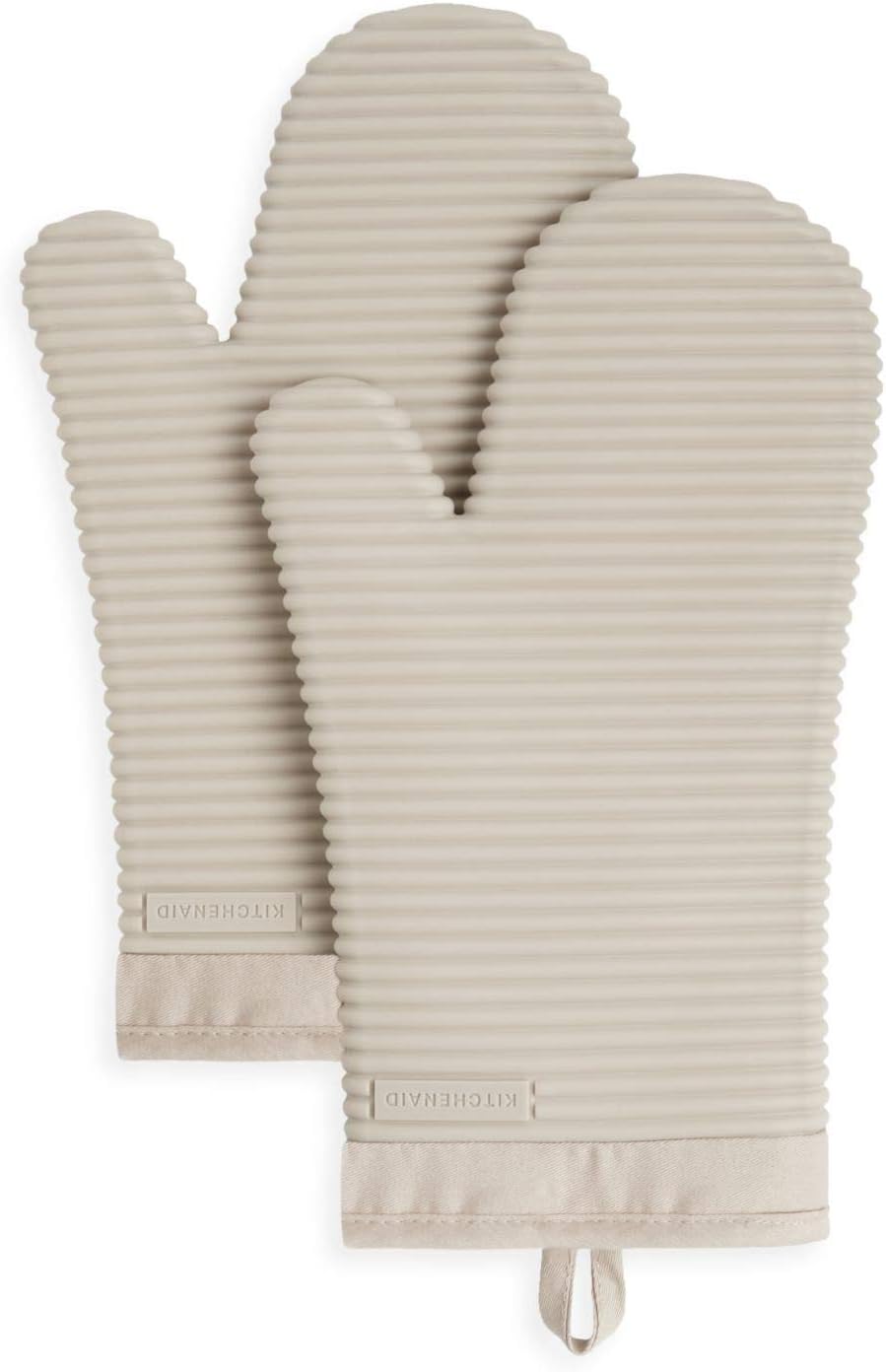 KitchenAid Ribbed Soft Silicone Oven Mitts - 2-Pack Set, 7.5"x13", Stylish Milkshake Color