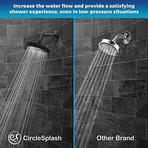 CircleSplash Matte Black High Pressure Shower Head 2.5 GPM - Wide Rainfall 6 Inch
