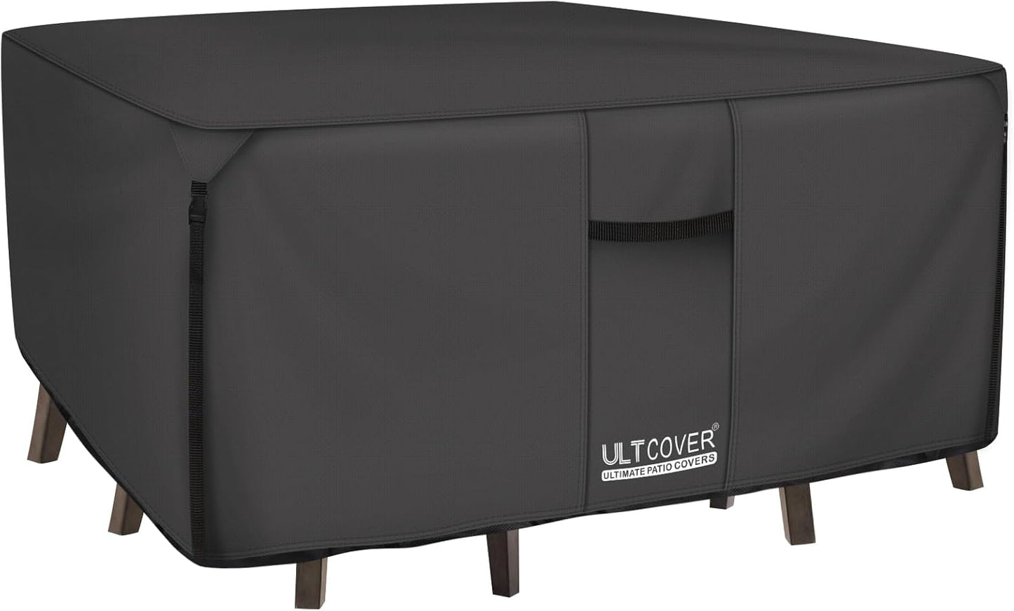 ULTCOVER 600D Heavy-Duty Waterproof Square Patio Table & Chair Cover | 86 Inch, Black