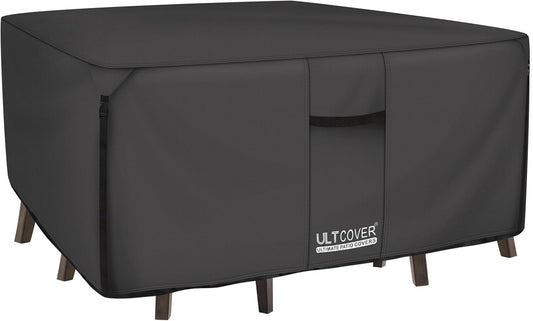 ULTCOVER 600D Heavy-Duty Waterproof Square Patio Table & Chair Cover | 86 Inch, Black