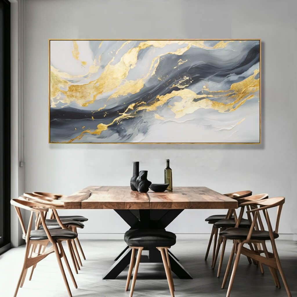 SDYA Large Abstract Canvas Wall Art - Gold & Blue Design for Living Room, Bedroom, Office | 29x58 Inch