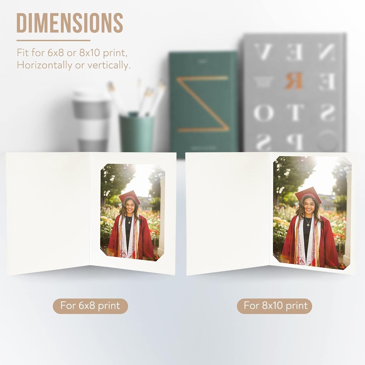 Golden State Art, Pack of 100, 6x8 or 8x10 Photo Folders, Cardboard Picture Frame, Paper Frame Cards, Greetings/Invitation Special Events: Graduation, Christmas, Wedding(Ivory)