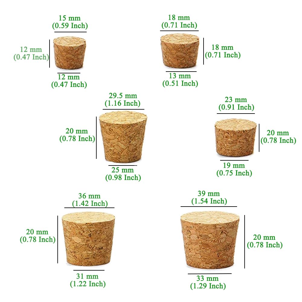 30Pcs Cork Stoppers, Wooden Tapered Wine Bottle Stoppers Replacement Corks, Wooden Tapered Cork Plugs for Wine Beer Bottle Crafts, 6 Sizes