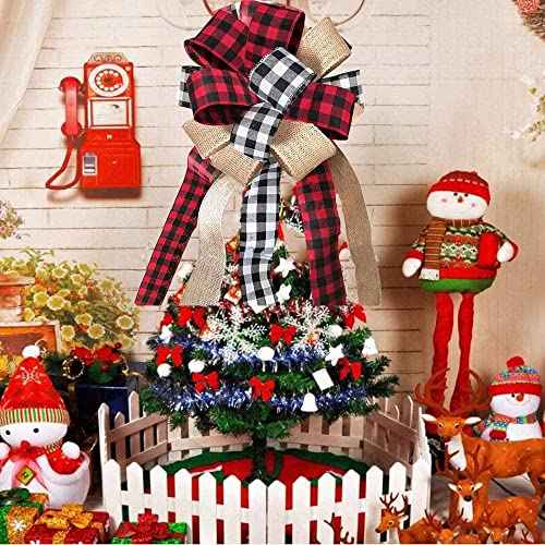 Christmas Tree Topper Buffalo Plaid Decorative Bow,Handmade Farmhouse Large Door Bows Banister Bow Christmas Bows for Holiday Home Decor