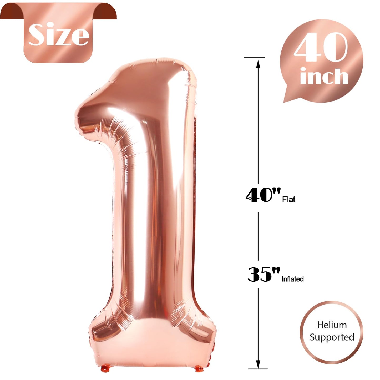 40 Inch Rose Gold 1 Balloon for First Birthday, 1st Number Balloons Birthday Decorations for Girl Boy Kids Toddler Baby, One Giant Number 1 Balloon