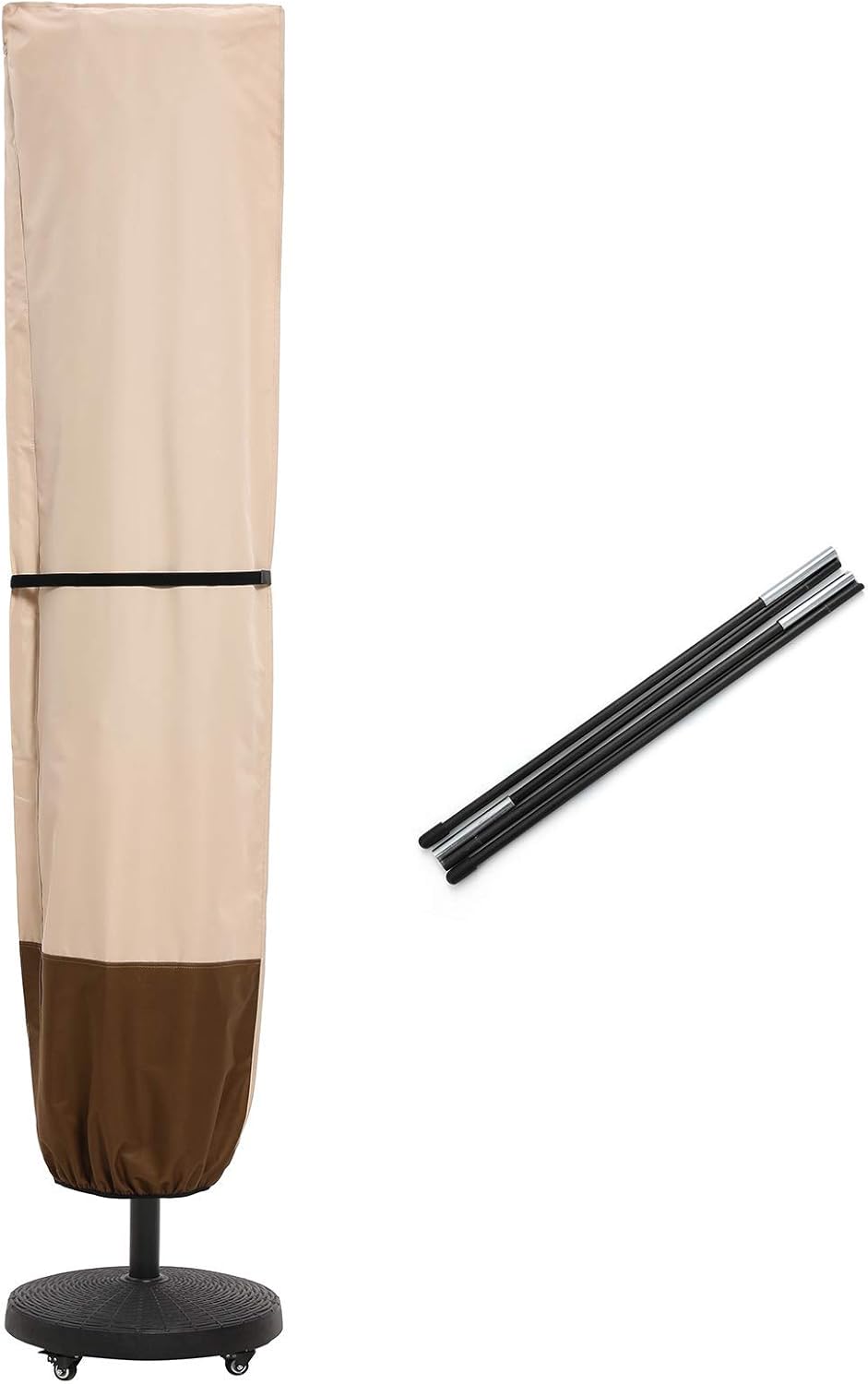 SUPERJARE Patio Umbrella Cover - Waterproof 600D Protection for 7-11 Ft & 15 Ft Double-Sided Umbrellas | Beige & Brown