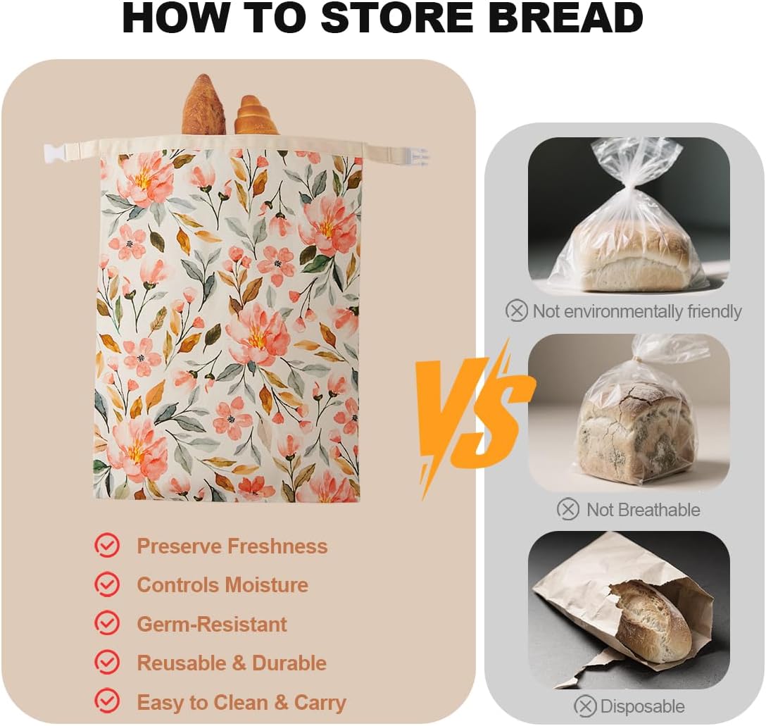Wildwood Bloom Beeswax Bread Bags - 2 Pack Reusable Organic Cotton Sourdough Bags