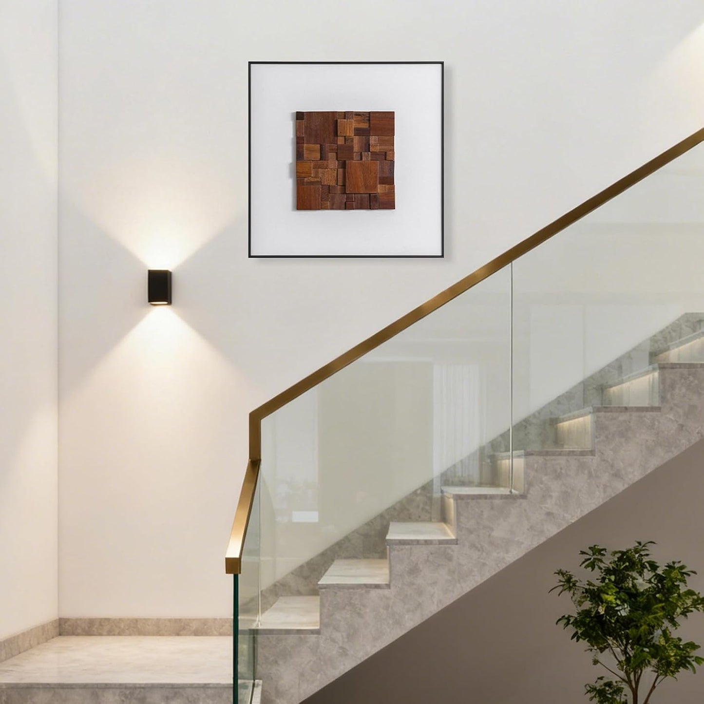 Regine Switzerland 3D Wood Textured Large Framed Abstract Wall Art - Modern Geometric Design, 24”H x 24”W, Brown for Living Room & Office Decor
