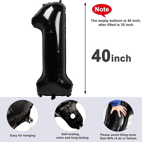 Black Number 20 Balloon - 40 Inch Foil Decoration for Happy 20th Birthday & Special Events