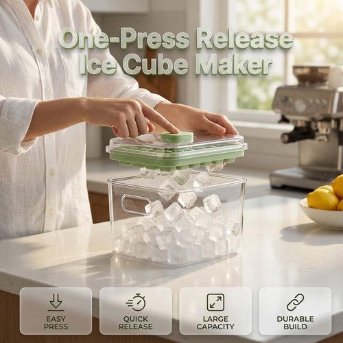 Easy Release Ice Cube Tray - 28-Cavity Clear Ice Maker with Lid, Bin & Scoop for Home Parties