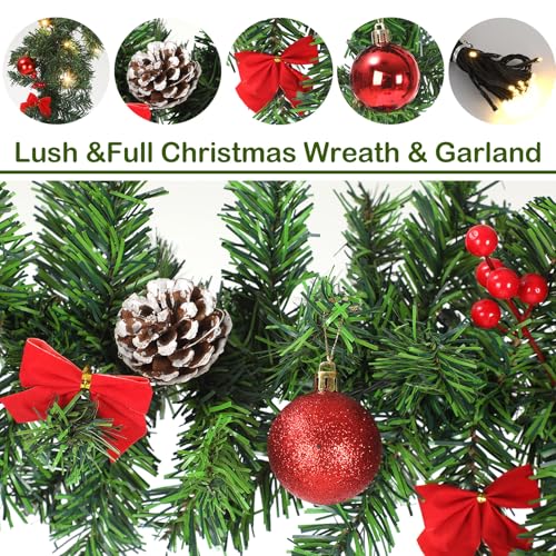Ceenna 15ft Prelit Christmas Garland with 100 LED Lights Berry Bow
