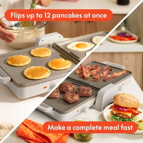 Bella Ceramic Fold-N-Store Griddle - Dual Temp Nonstick Kitchenware, 10"x20", Oatmilk Color, 1500W