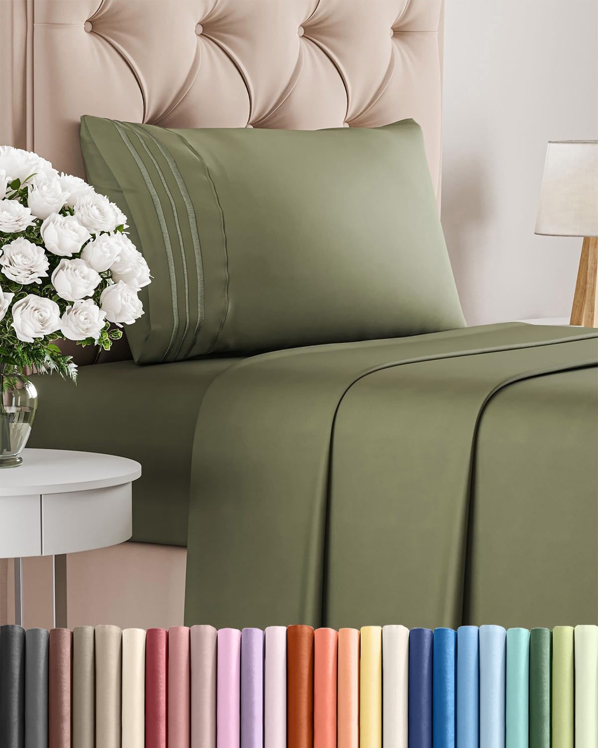 Regine Switzerland Twin Size 3-Piece Sheet Set - Comfy Cooling Bed Sheets - Luxury Hotel Quality - Deep Pockets, Soft & Wrinkle-Free - Oeko-Tex Certified - Sage Green