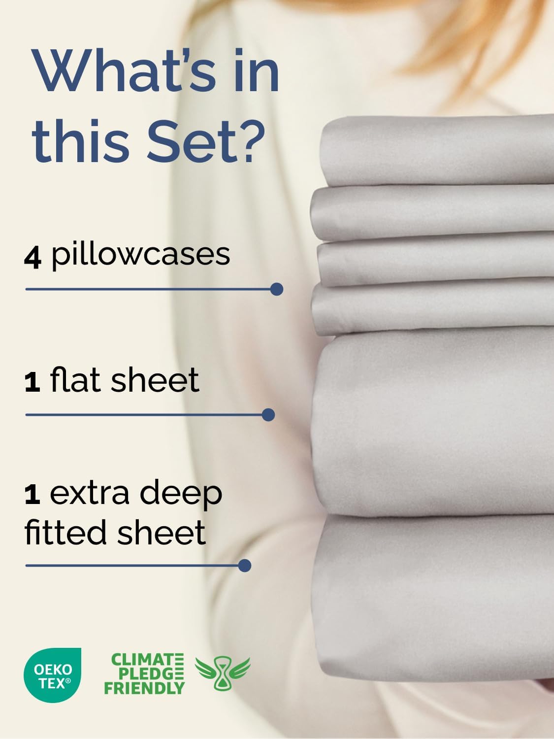 Skiennix Extra Deep Full Sheet Set | 6-Piece Breathable Cooling Bedding - Soft, Wrinkle-Free French Grey