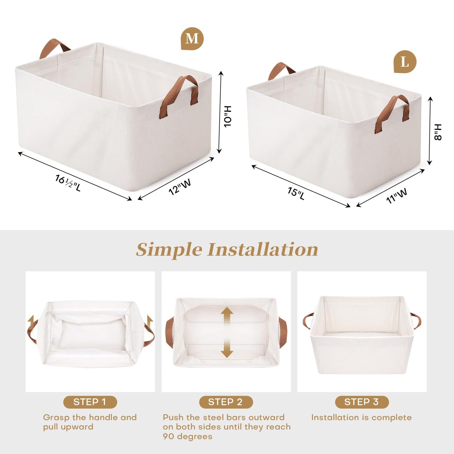 large storage baskets, closet storage bins, Canvas Fabric Storage Basket for shelves, basket organizers for shelf, storage bins for clothes (White 6 Pack, 16"L×12"W×10"H)