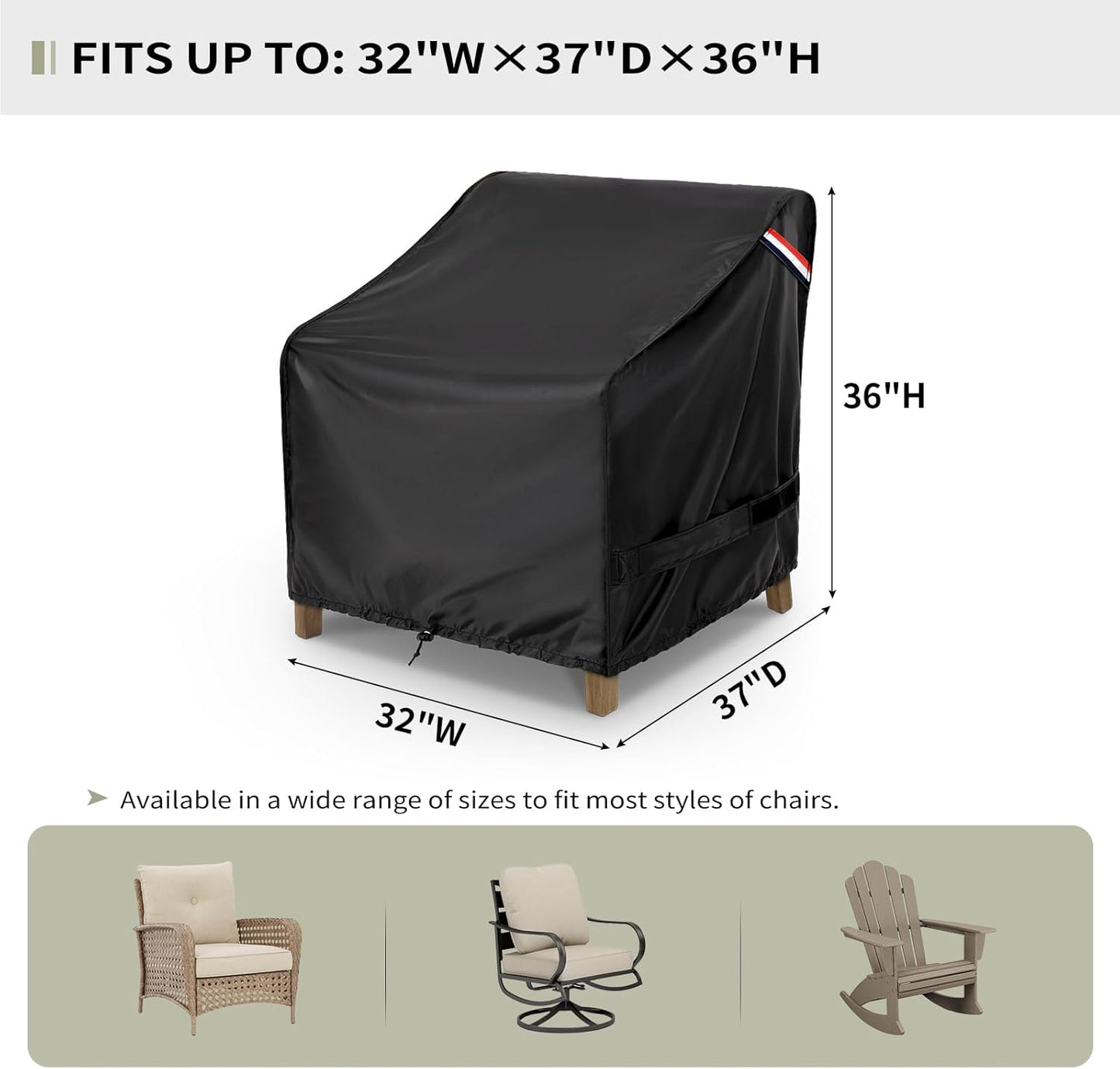 KylinLucky Heavy Duty Waterproof Patio Chair Covers - 2 Pack for Deep Seat Furniture, Fits Up to 32"Wx37"Dx36"H - Black