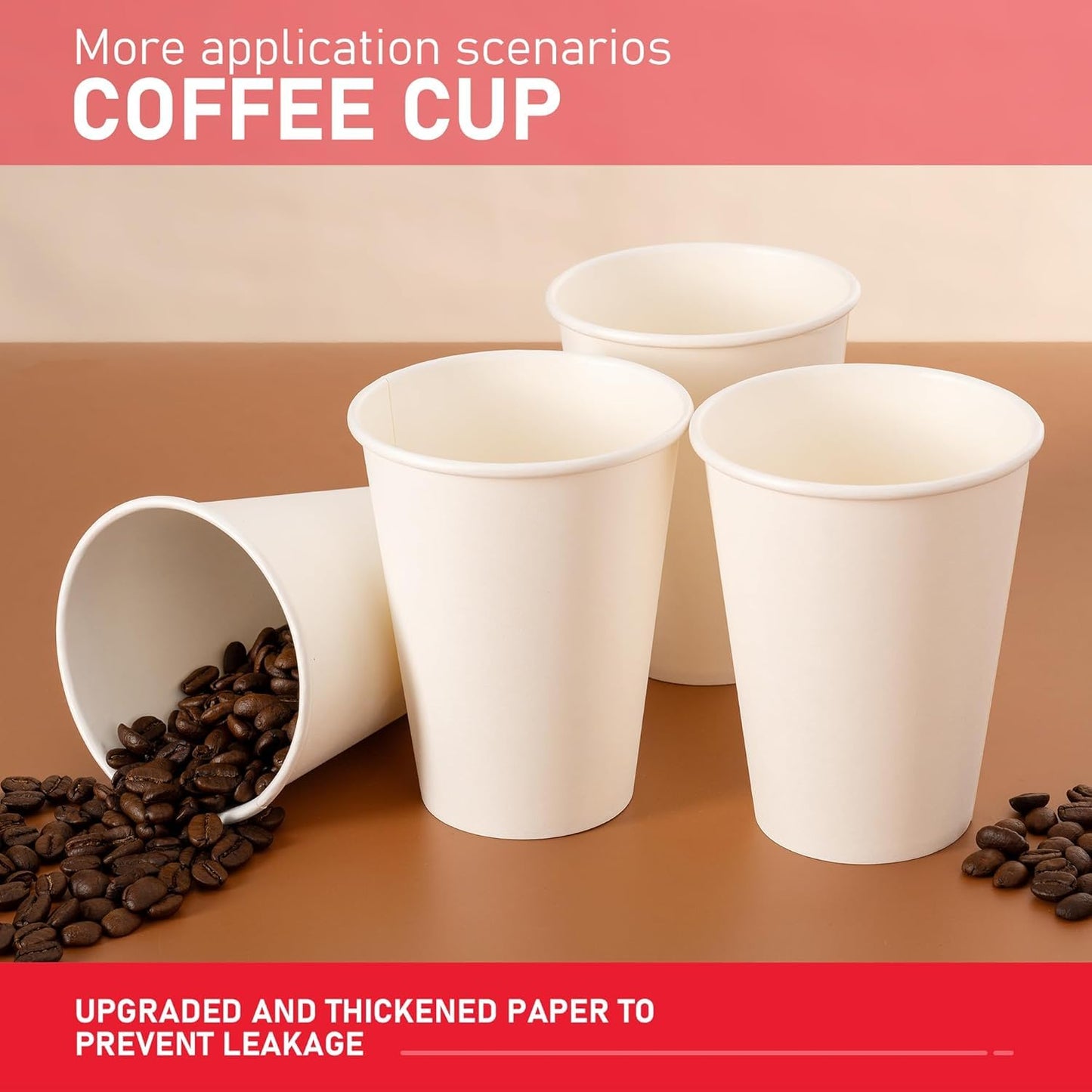 VPACKDUO 12 oz 300 Pack Paper Coffee Cups, Hot Paper Cups, Thickened Leak-Free White Disposable Coffee Cups for Hot and Cold Drinks