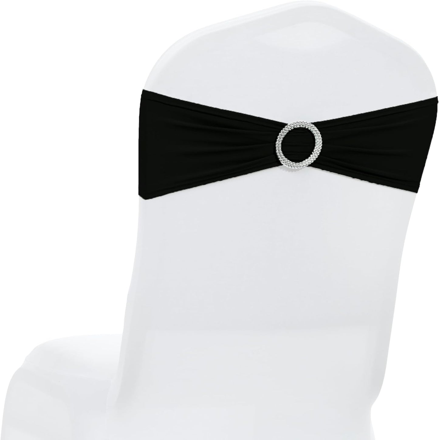 MDS Spandex Chair Sashes - Pack of 150 Elastic Stretch Bows with Buckle Slider for Wedding Decor | Black