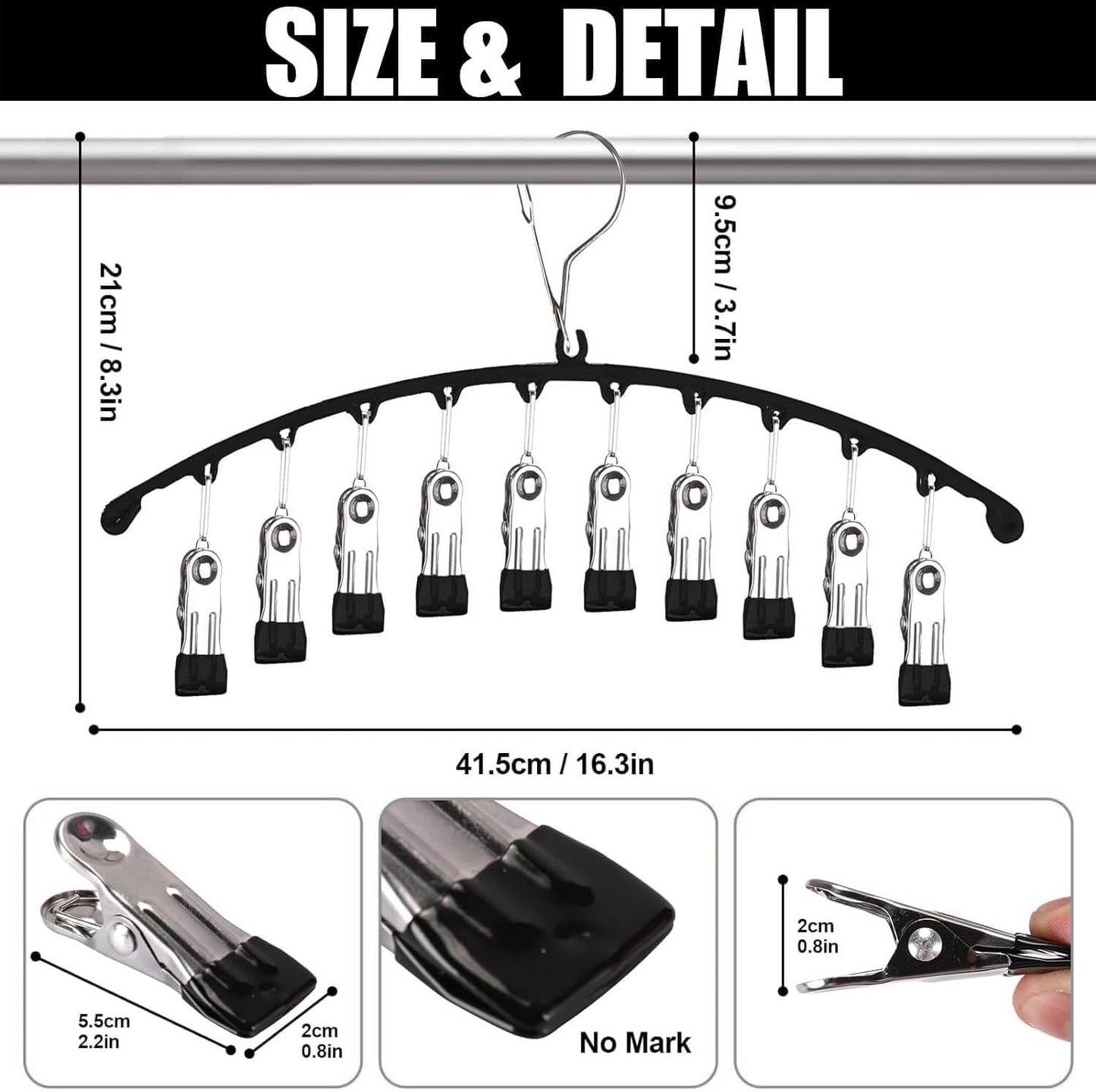 Skiennix Legging Organizer - Space-Saving Closet Hangers with 10 Clips for Pants & Skirts | Black