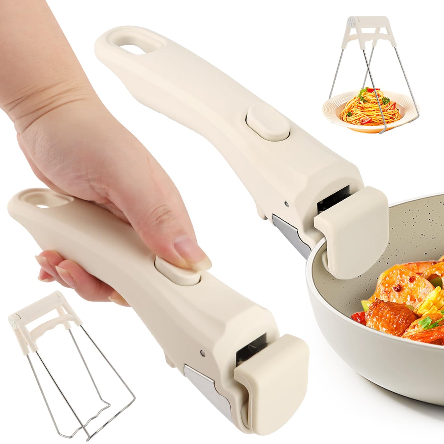 WeiLingBo Removable Pot Handle,White Detachable Pan Handles,Universal Pan Handle, Replacement Handles for Pots and Pans with Anti-Scald Clip,Fits All Cookware