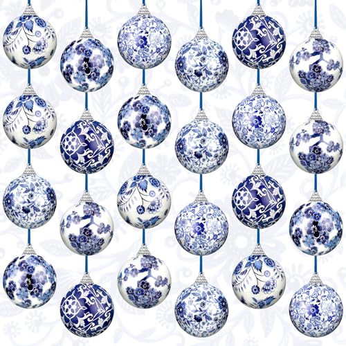 Poen 24 Pcs Blue & White Chinoiserie Christmas Ornaments 2.36" - Variation of 24 / 2.36"
