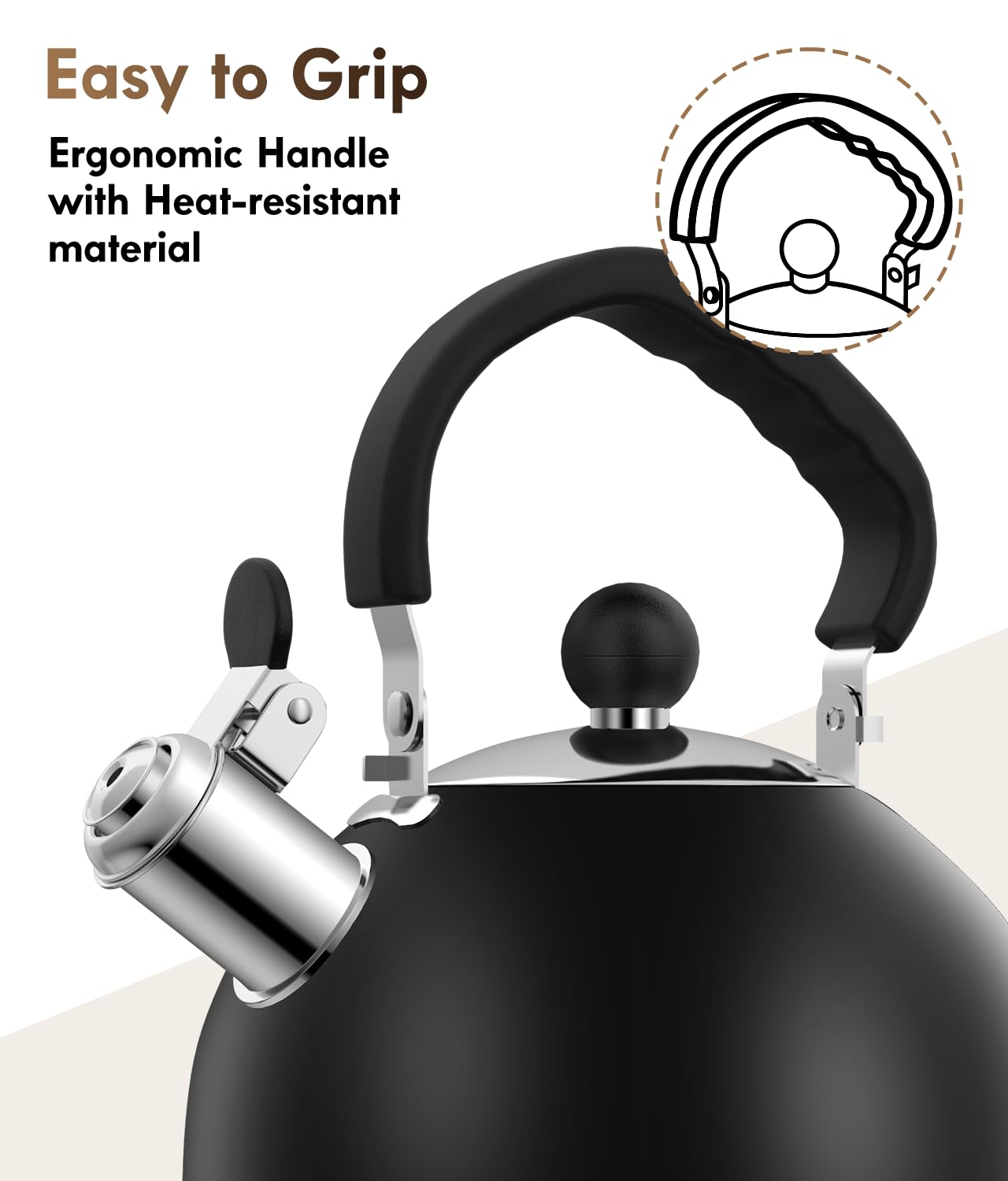 Premium Stainless Steel Tea Kettle for Stove Top - 2 Quart Classic Stovetop Teapot, Loud Whistle Kettle with Ergonomic Handle - Ideal for Hot Water & Tea,Coffee & Kitchen Decor(black)